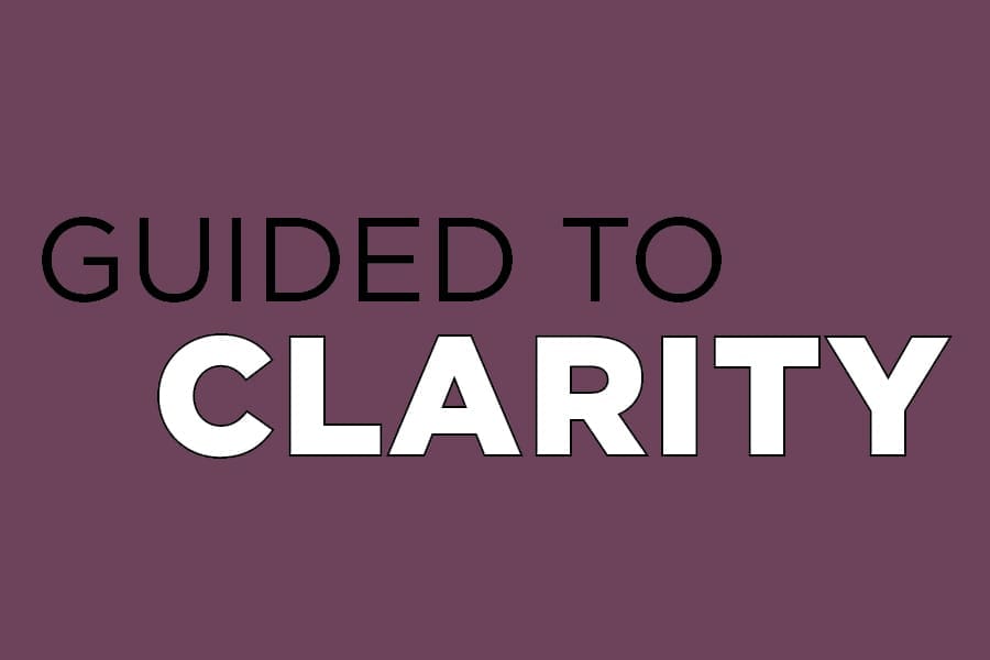 Purple banner with the words "GUIDED TO" in black and "CLARITY" in bold white capitals.