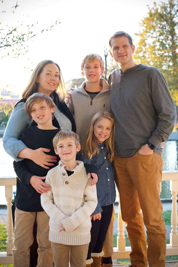The writer with her family, which includes husband Chris and kids Liam (14), Preston (10), Amelia (8) and Benjamin (6).
