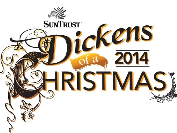 Dickens of a Christmas 2014 logo, sponsored by SunTrust, with ornate decorative lettering and swirls.