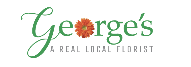 George's logo in green script with an orange gerbera daisy, above "A Real Local Florist" in gray capitals.
